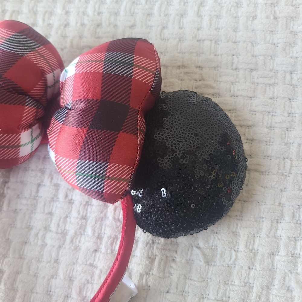 Disney Parks Christmas plaid and sequin Minnie Mouse ear headband One Size Fits - Picture 8 of 11